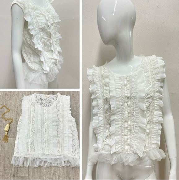 1 M Left 💕NEW POL lace pleated ruffle top - Picture 7 of 14